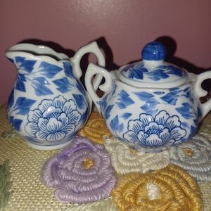 Blue and White Floral Porcelain Tea Set